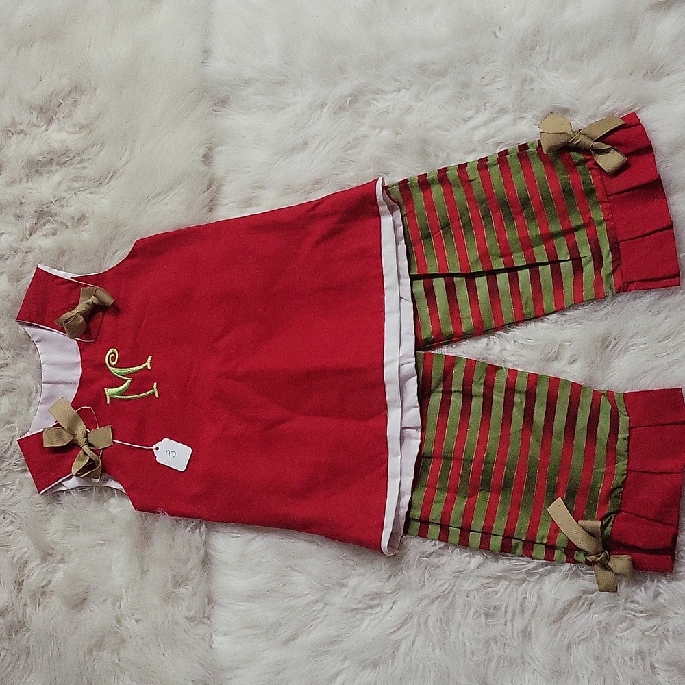 NWT CHRISTMAS toddler girl's monogrammed matching set size 3